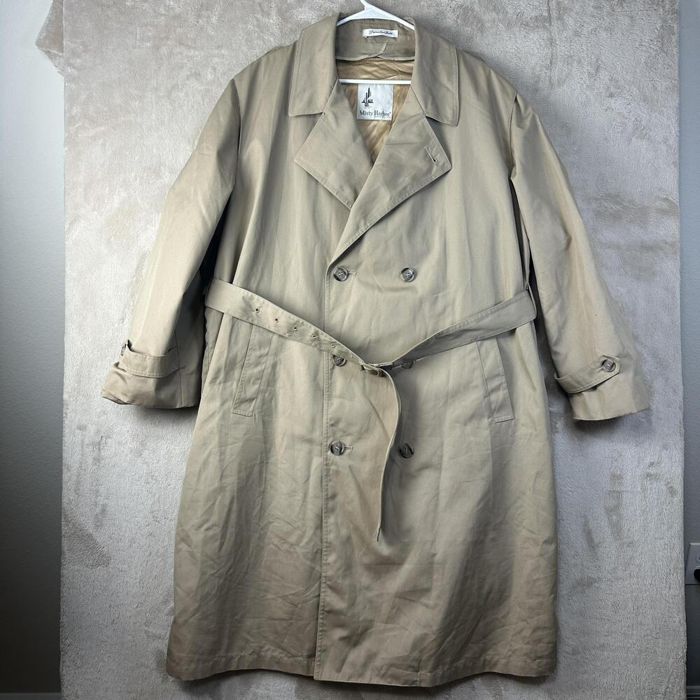 Vintage Misty Harbor Coat Mens 44 Beige Trench Belted Wool Liner USA Anchorage
